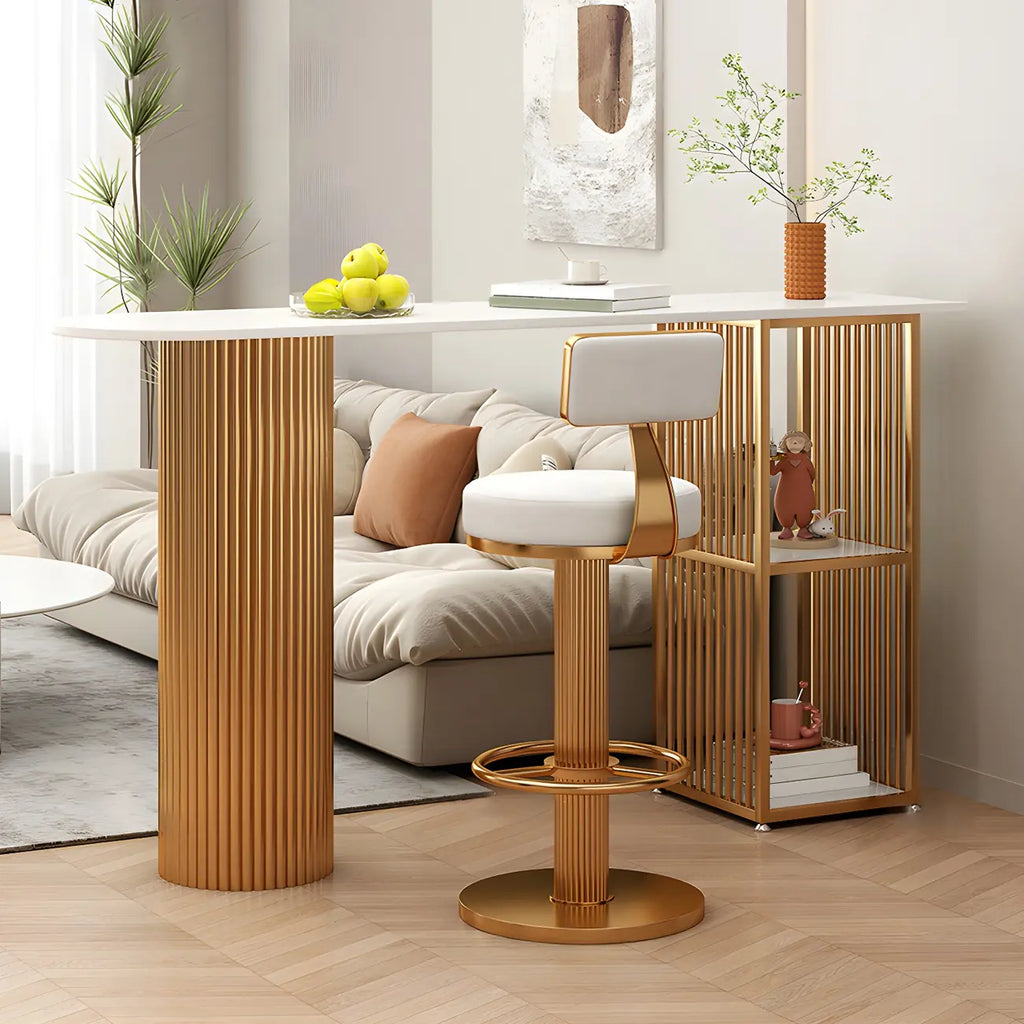 Scandinavian White Stone Top Striped Metal Storage Bar Tables
