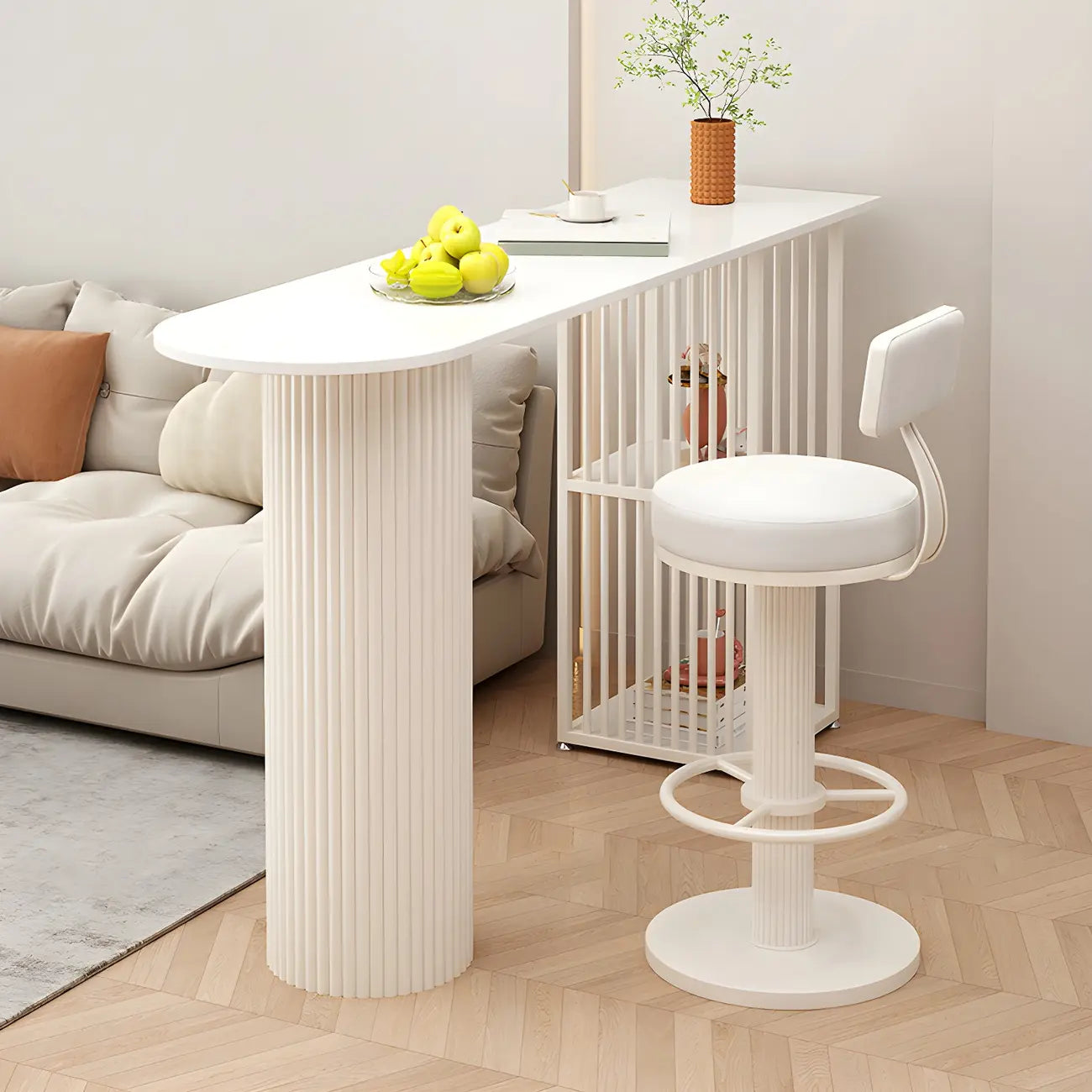 Scandinavian White Stone Top Striped Metal Storage Bar Tables
