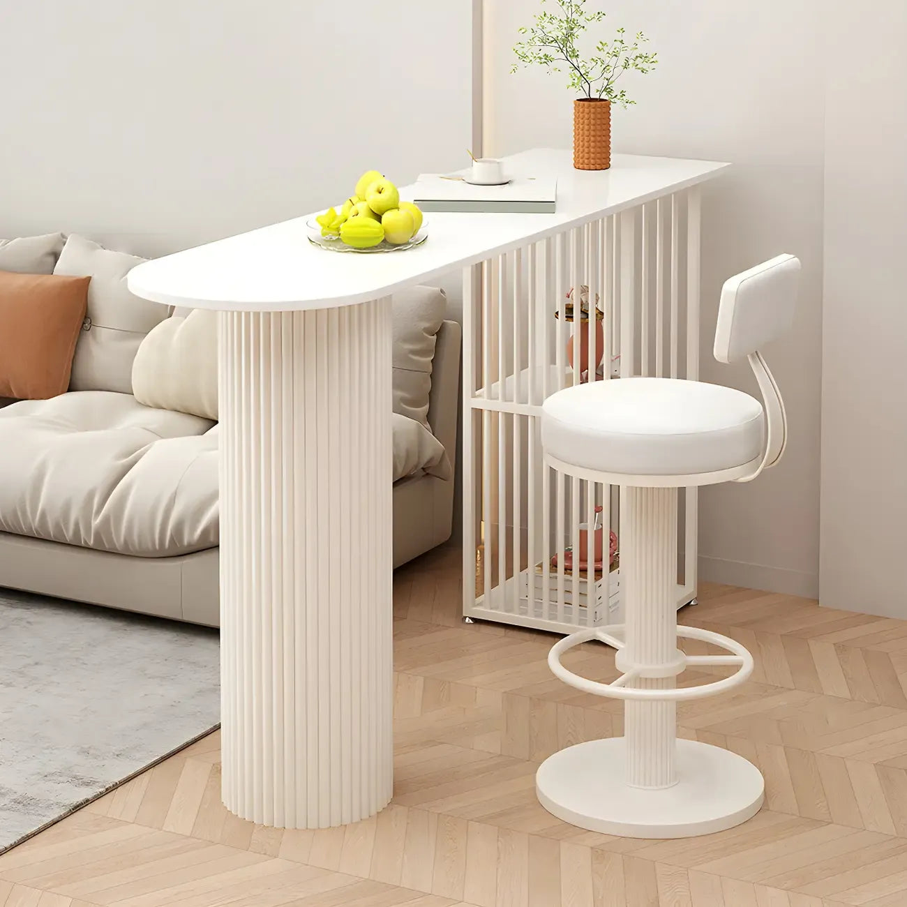 Scandinavian White Stone Top Striped Metal Storage Bar Tables