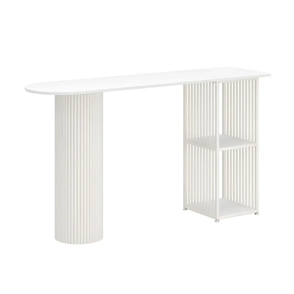 Scandinavian White Stone Top Striped Metal Storage Bar Tables