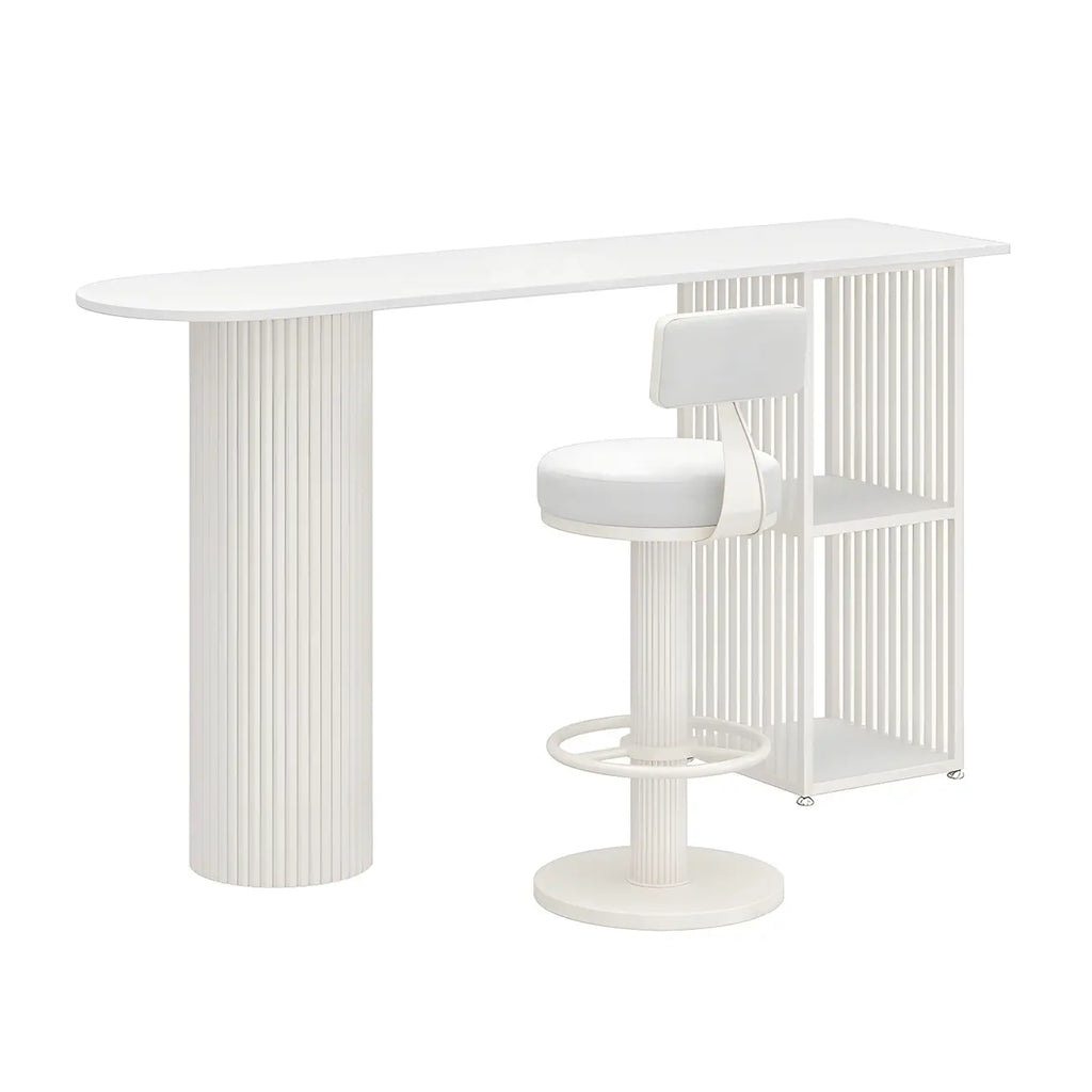 Scandinavian White Stone Top Striped Metal Storage Bar Tables