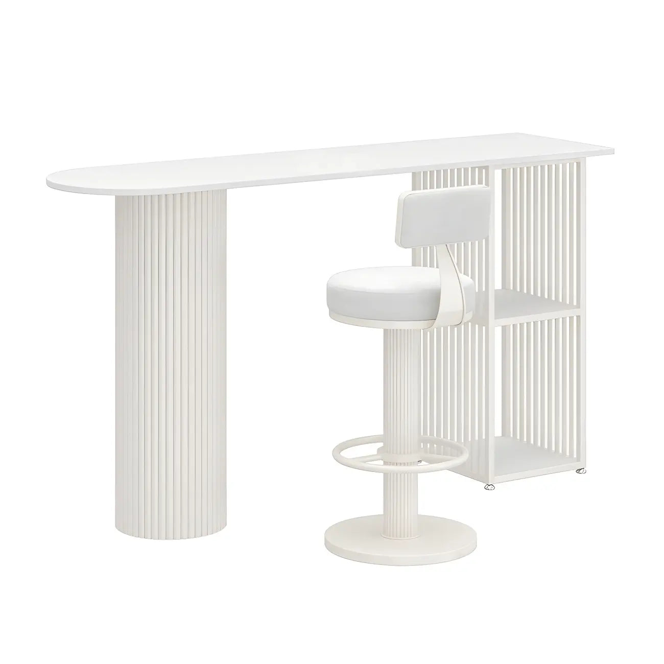 Scandinavian White Stone Top Striped Metal Storage Bar Tables