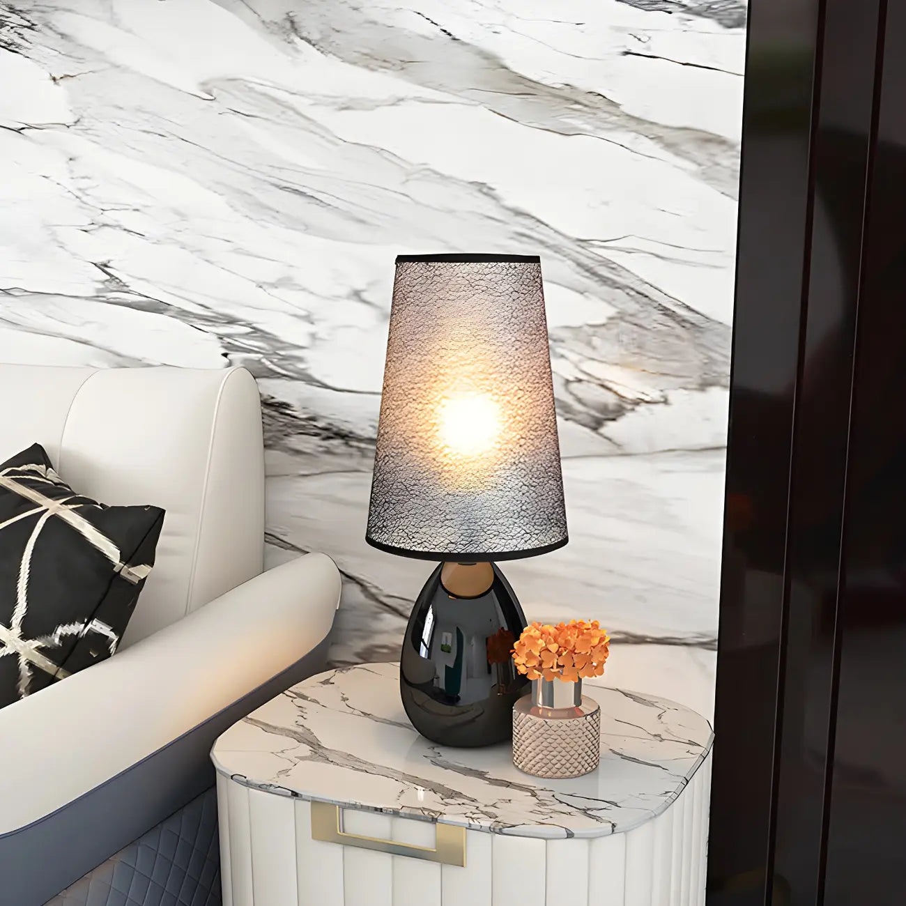 Elegant Black Fabric LED Touch Table Lamp for Bedroom