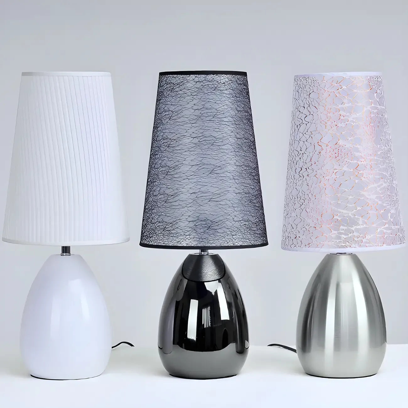 Elegant Black Fabric LED Touch Table Lamp for Bedroom