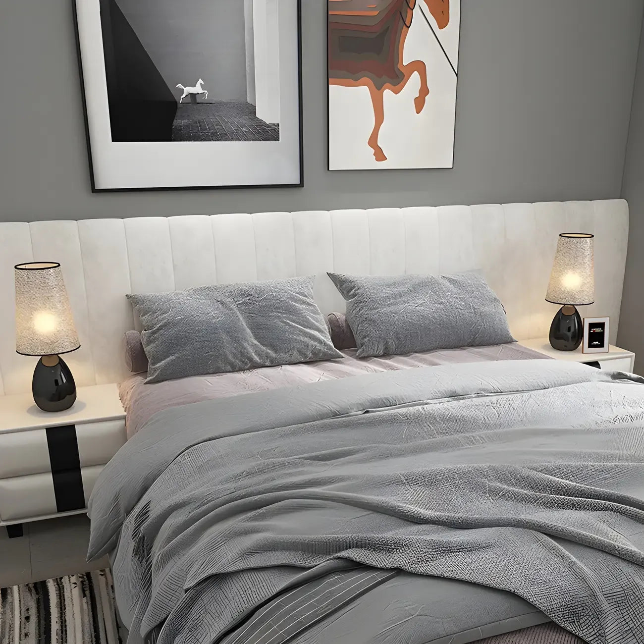 Elegant Black Fabric LED Touch Table Lamp for Bedroom