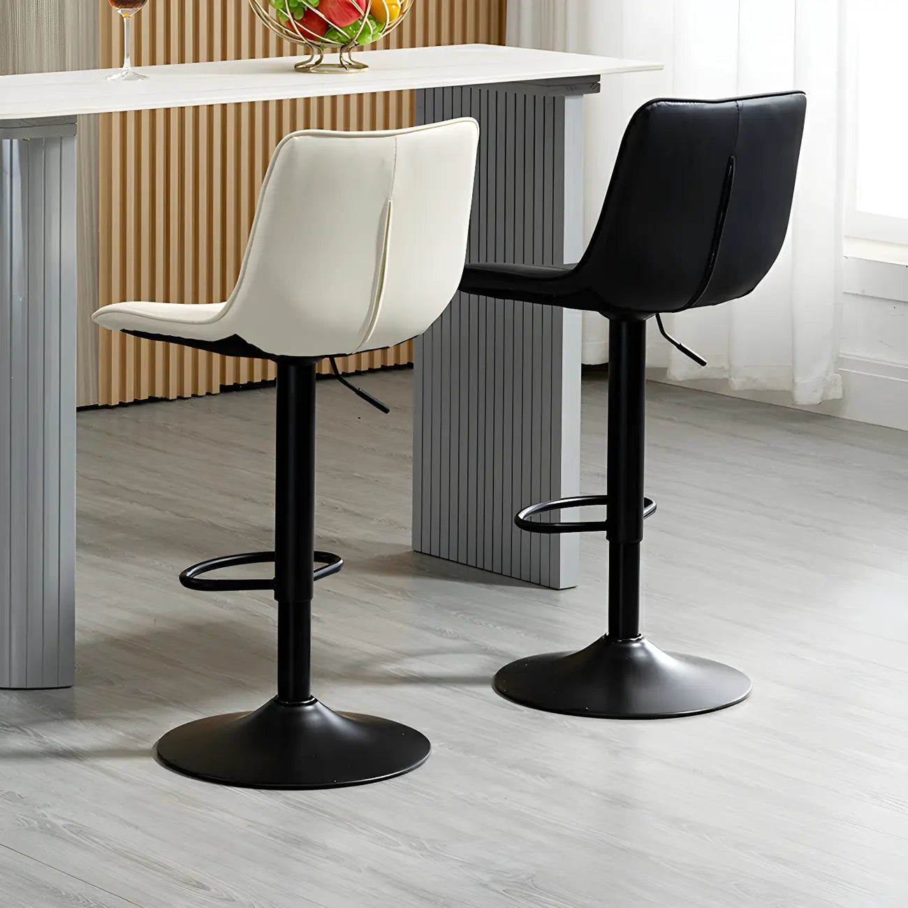 Adjustable Swivel Leather Bucket Bar Stools With Backs For Home Bar