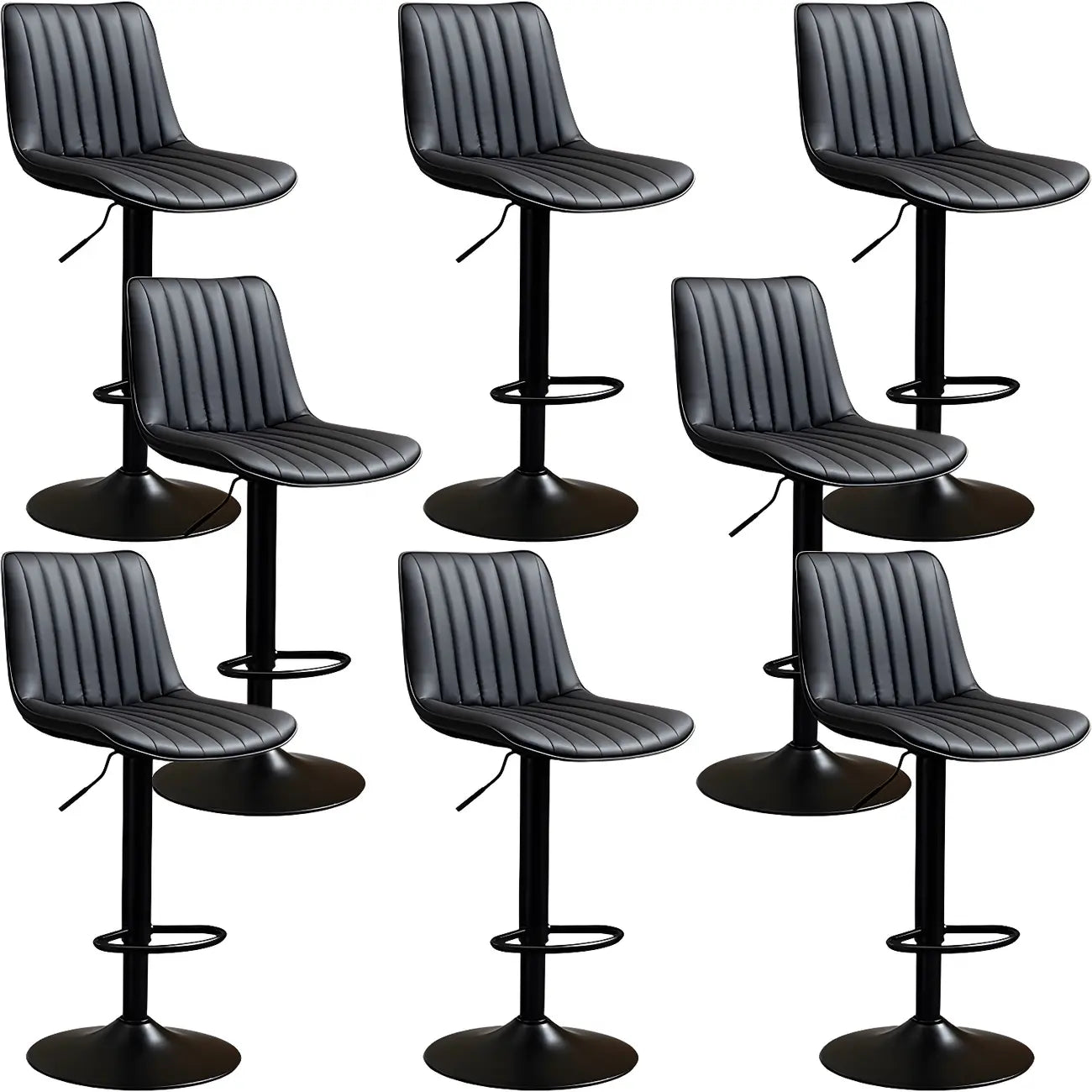 Adjustable Swivel Leather Bucket Bar Stools With Backs For Home Bar