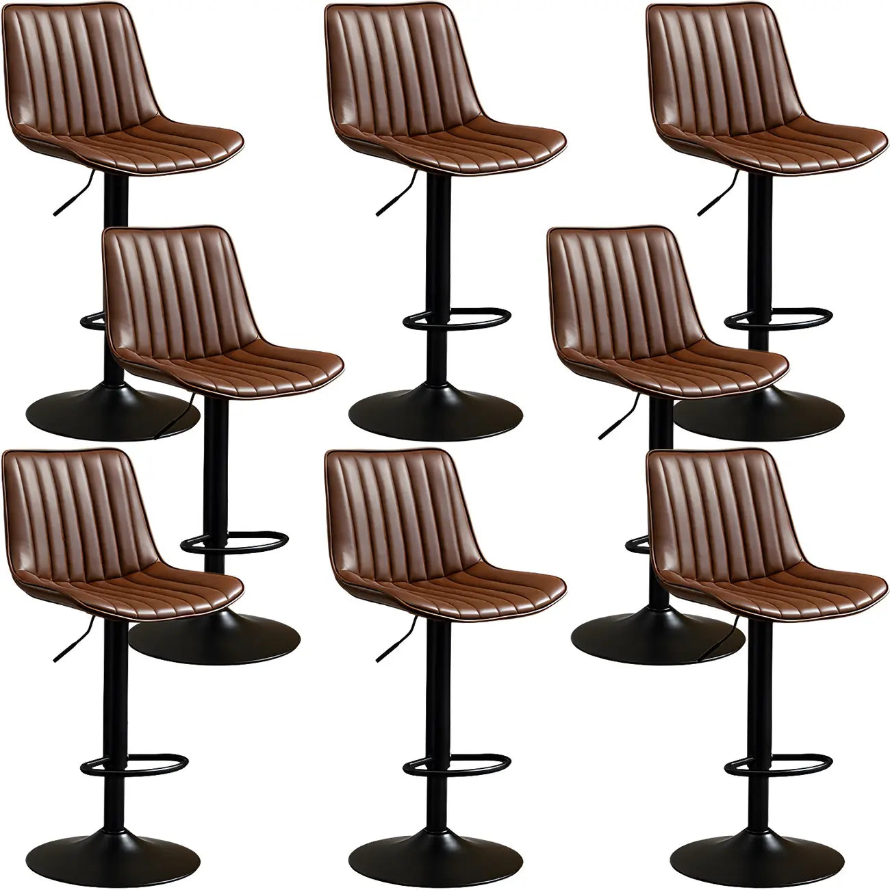 Adjustable Swivel Leather Bucket Bar Stools With Backs For Home Bar