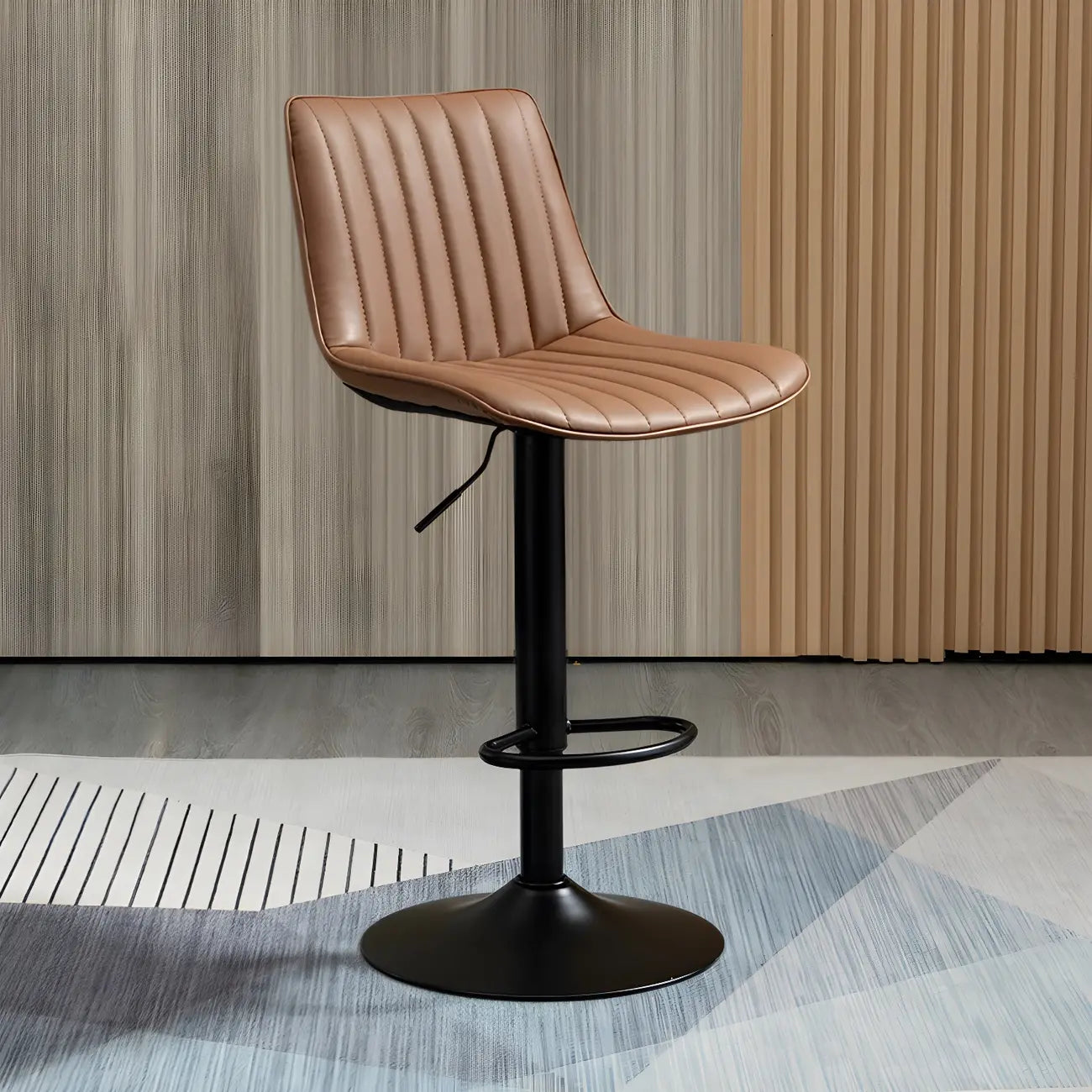 Adjustable Swivel Leather Bucket Bar Stools With Backs For Home Bar