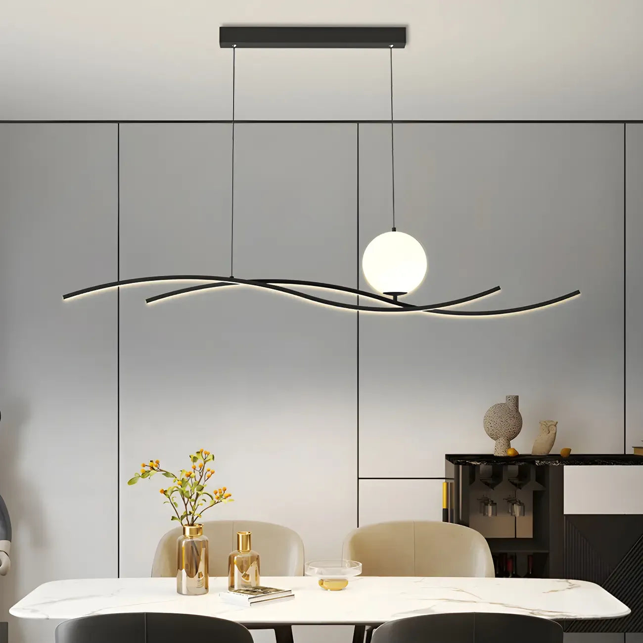 Minimalist Black/White Linear Adjustable Island Pendant Light