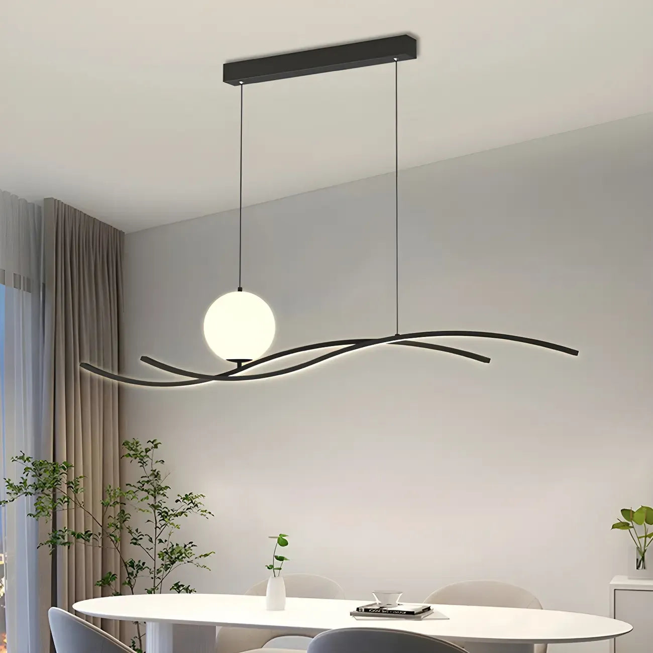 Minimalist Black/White Linear Adjustable Island Pendant Light