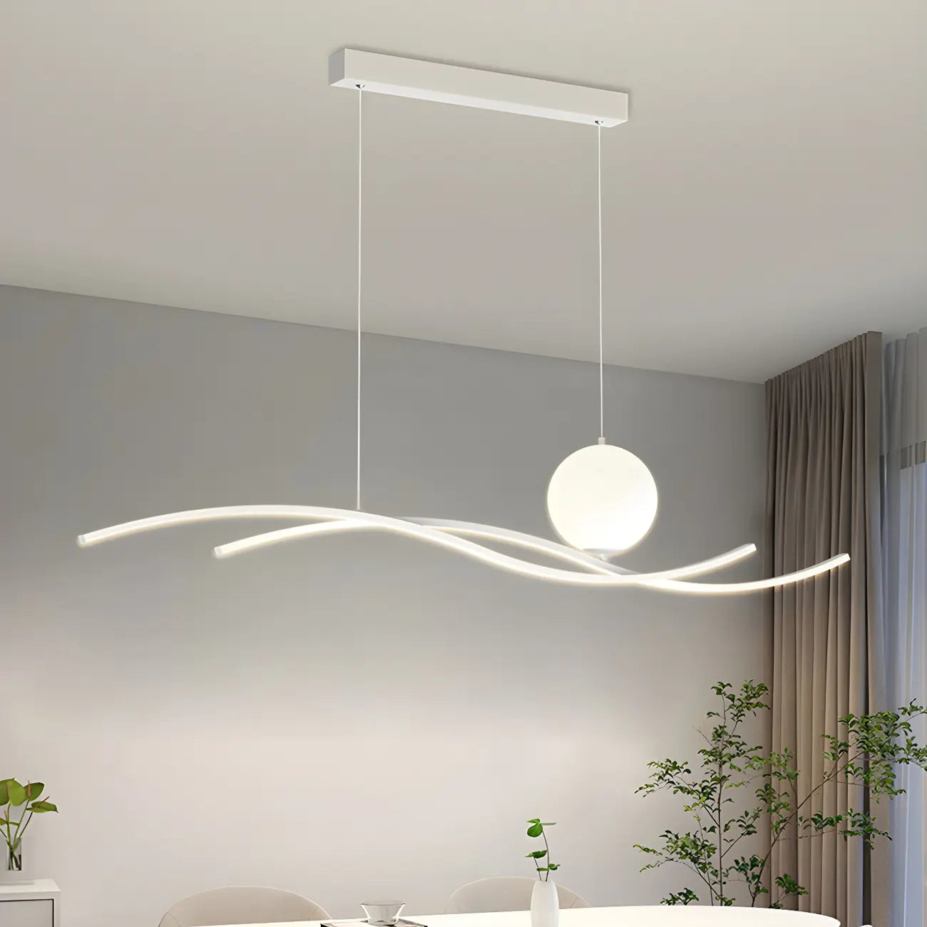 Minimalist Black/White Linear Adjustable Island Pendant Light
