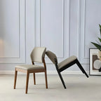 Modern Wood Faux Leather Beige Low Back Dining Chair