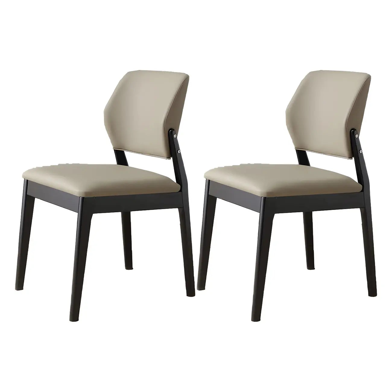 Modern Wood Faux Leather Beige Low Back Dining Chair