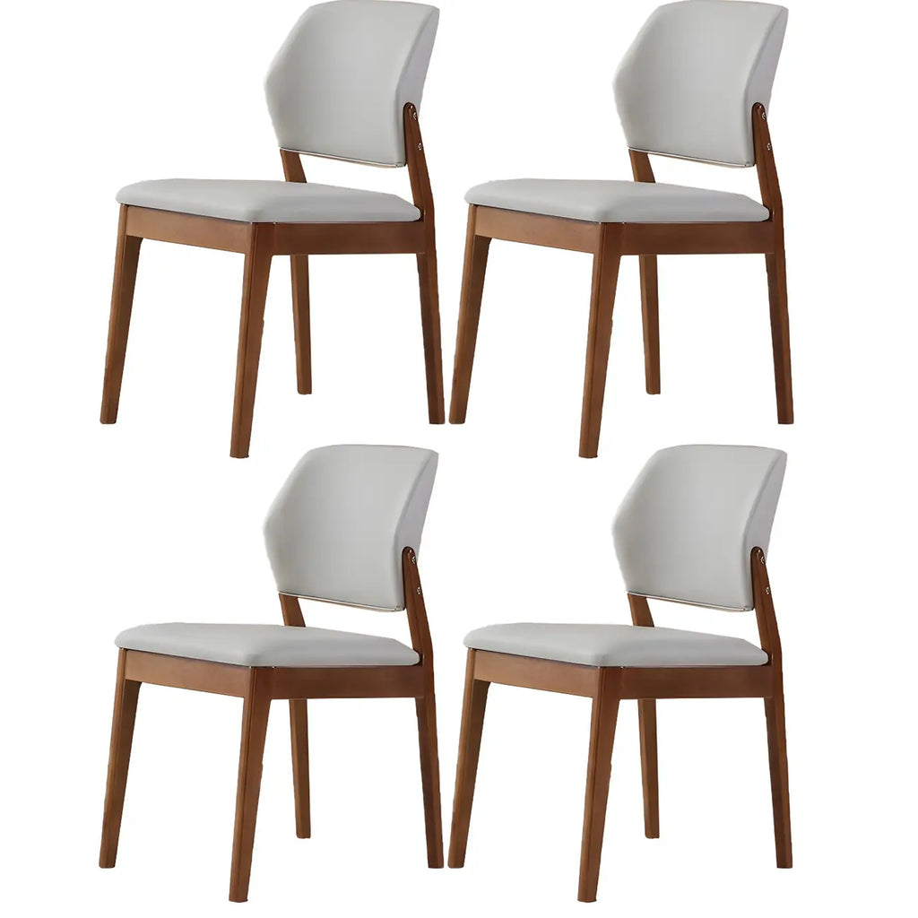 Modern Wood Faux Leather Beige Low Back Dining Chair