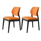 Modern Wood Faux Leather Beige Low Back Dining Chair