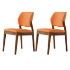 Modern Wood Faux Leather Beige Low Back Dining Chair