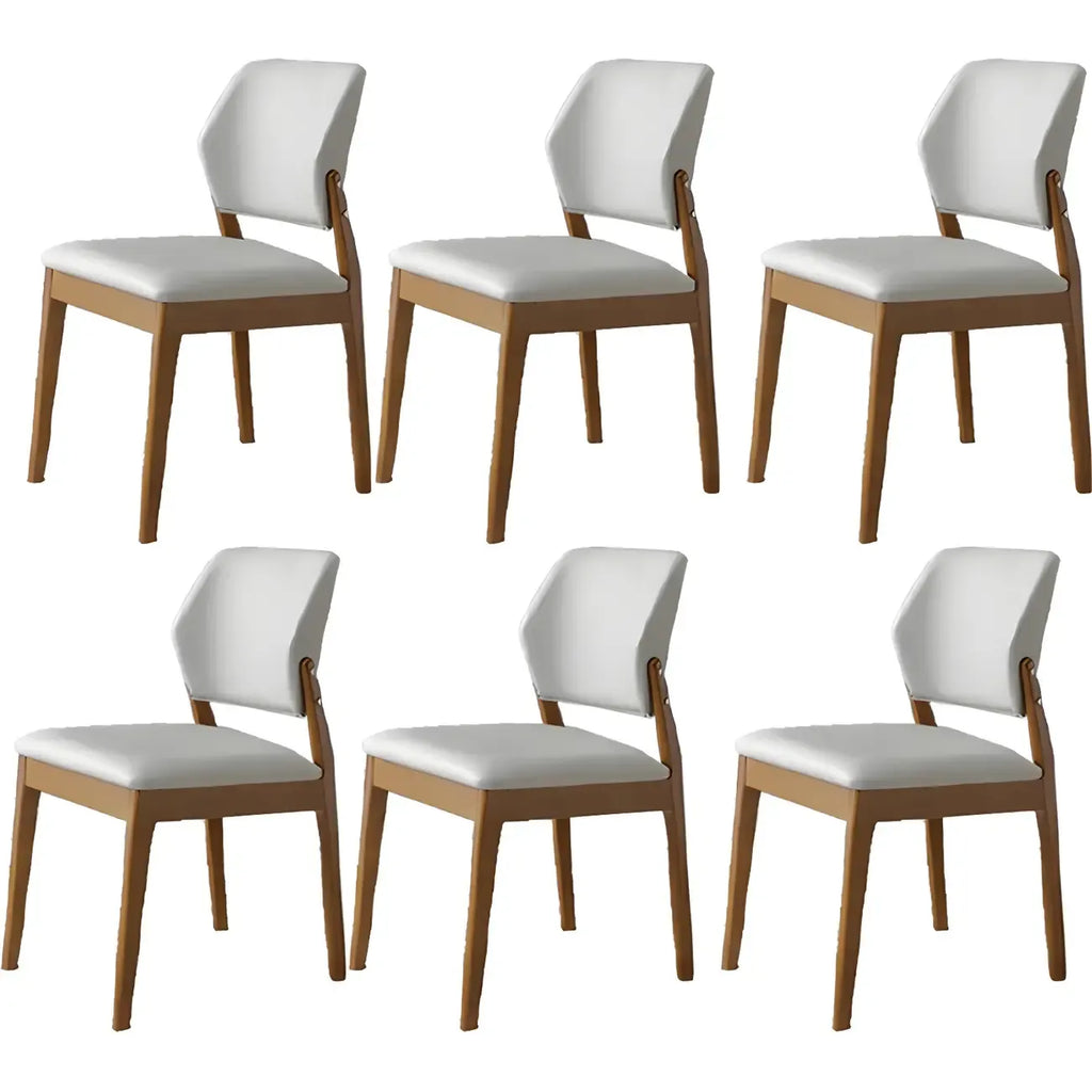 Modern Wood Faux Leather Beige Low Back Dining Chair
