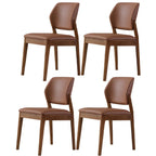 Modern Wood Faux Leather Beige Low Back Dining Chair