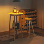 Scandinavian Round Natural Ash Wood Shelf Bar Tables