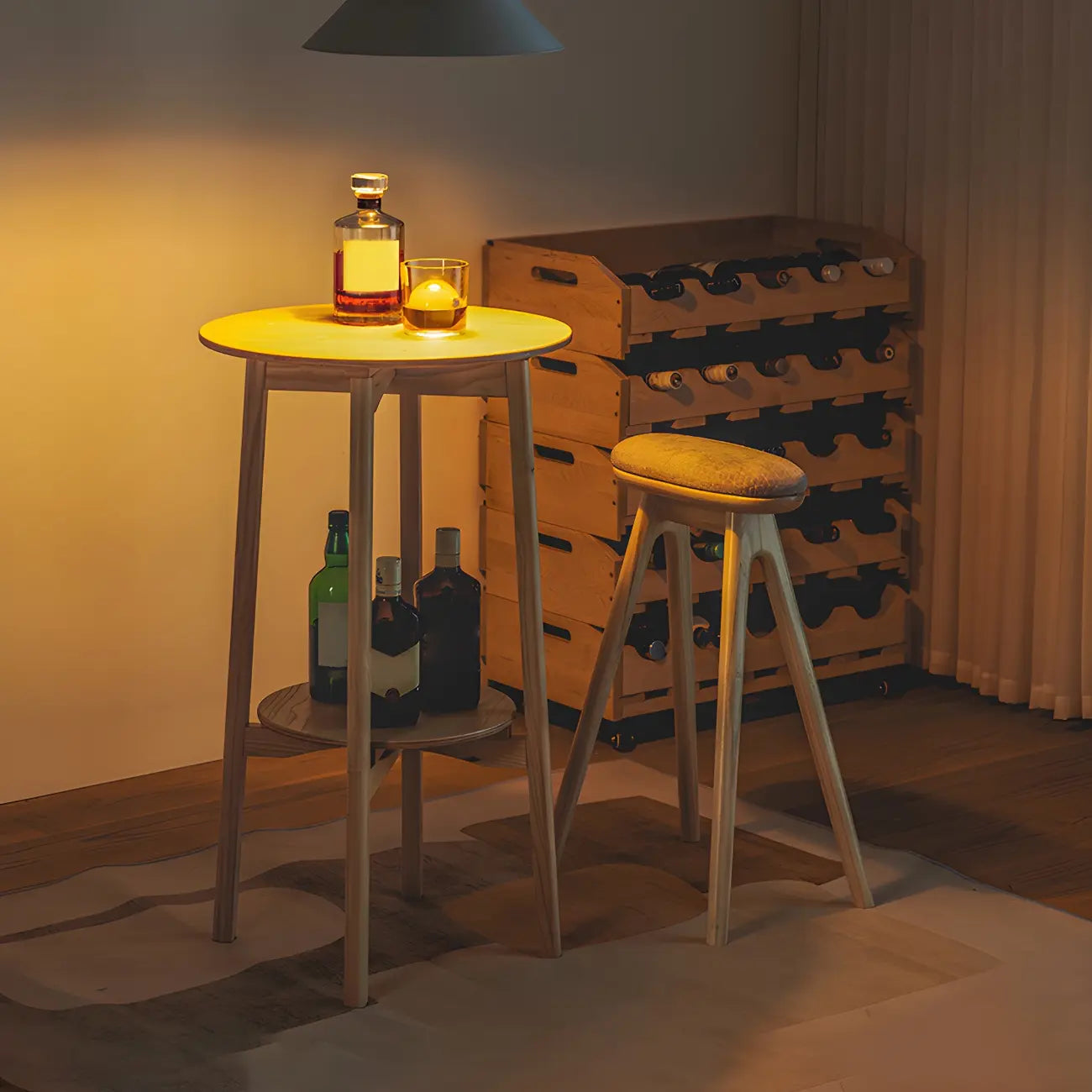 Scandinavian Round Natural Ash Wood Shelf Bar Tables