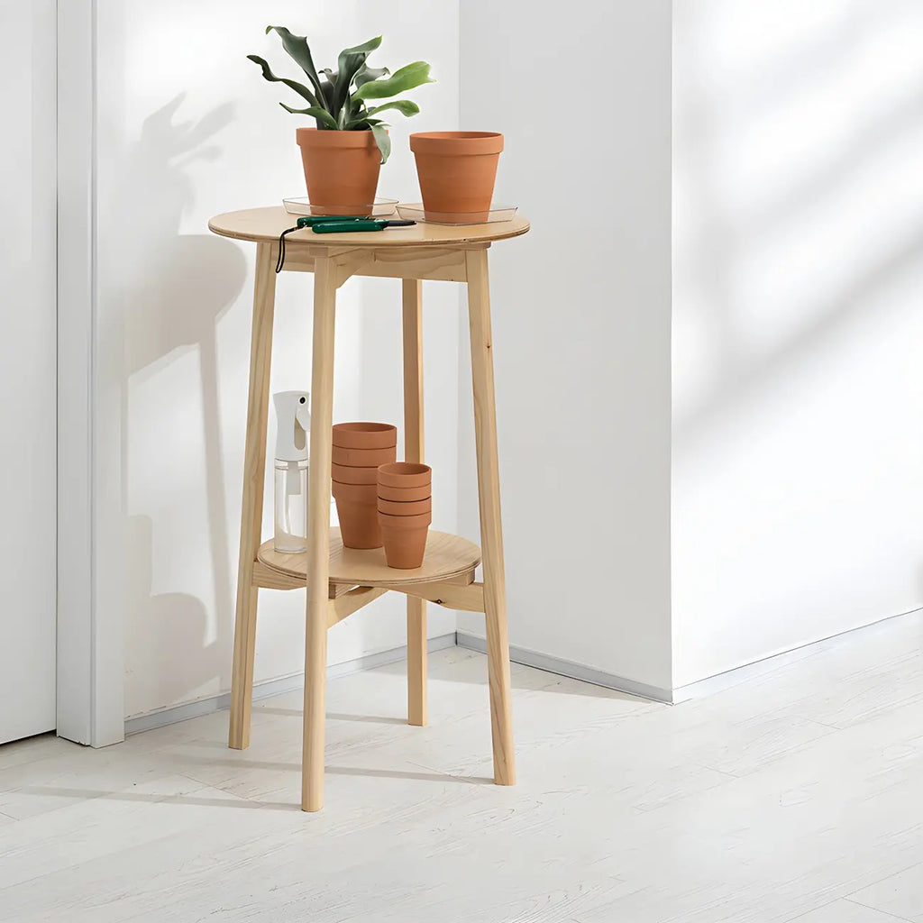 Scandinavian Round Natural Ash Wood Shelf Bar Tables