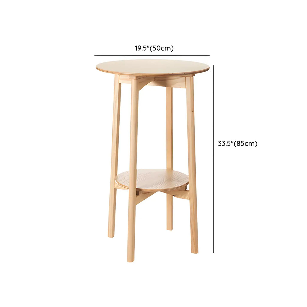 Scandinavian Round Natural Ash Wood Shelf Bar Tables