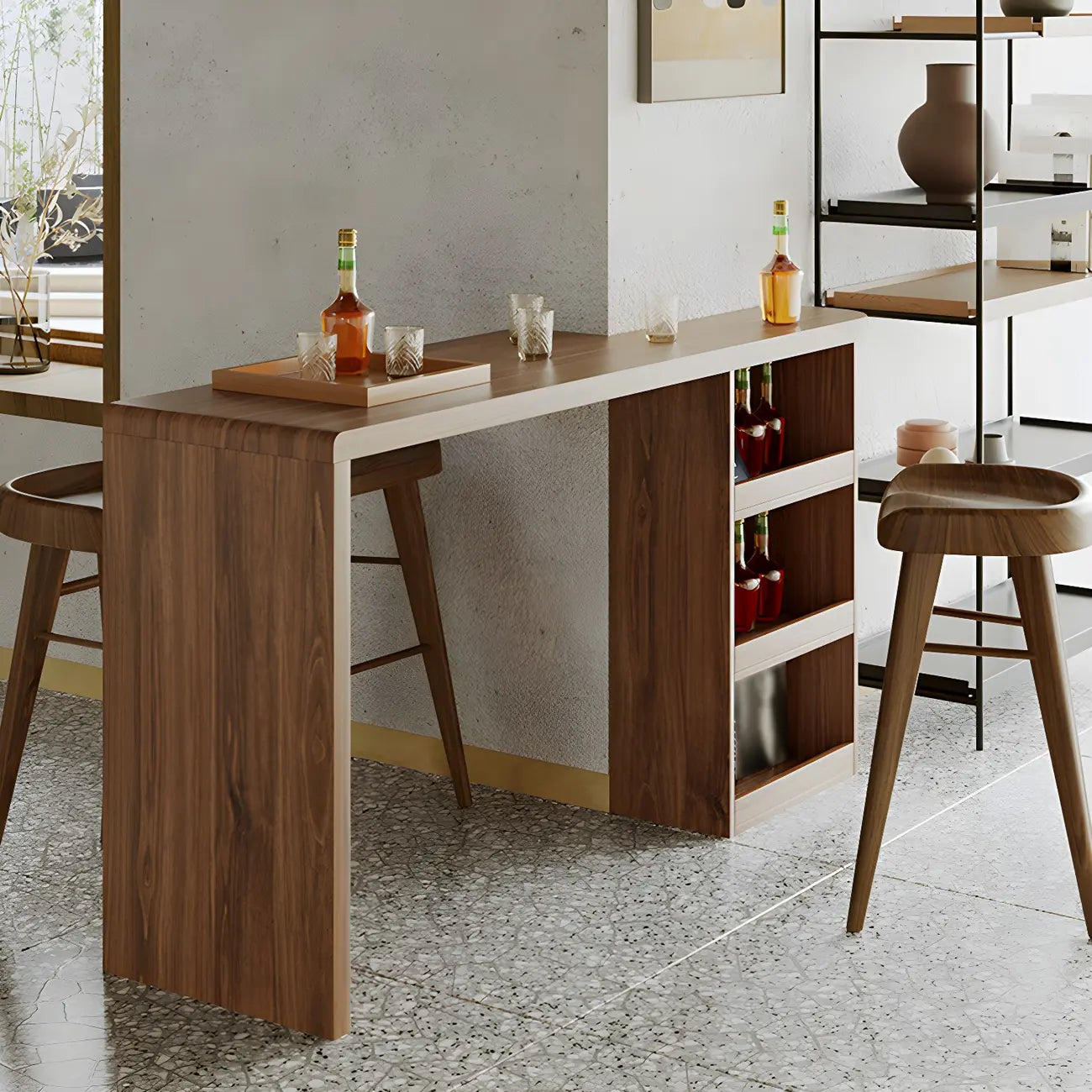 Brown Rectangular Modern Wood Storage Bar Table for Home