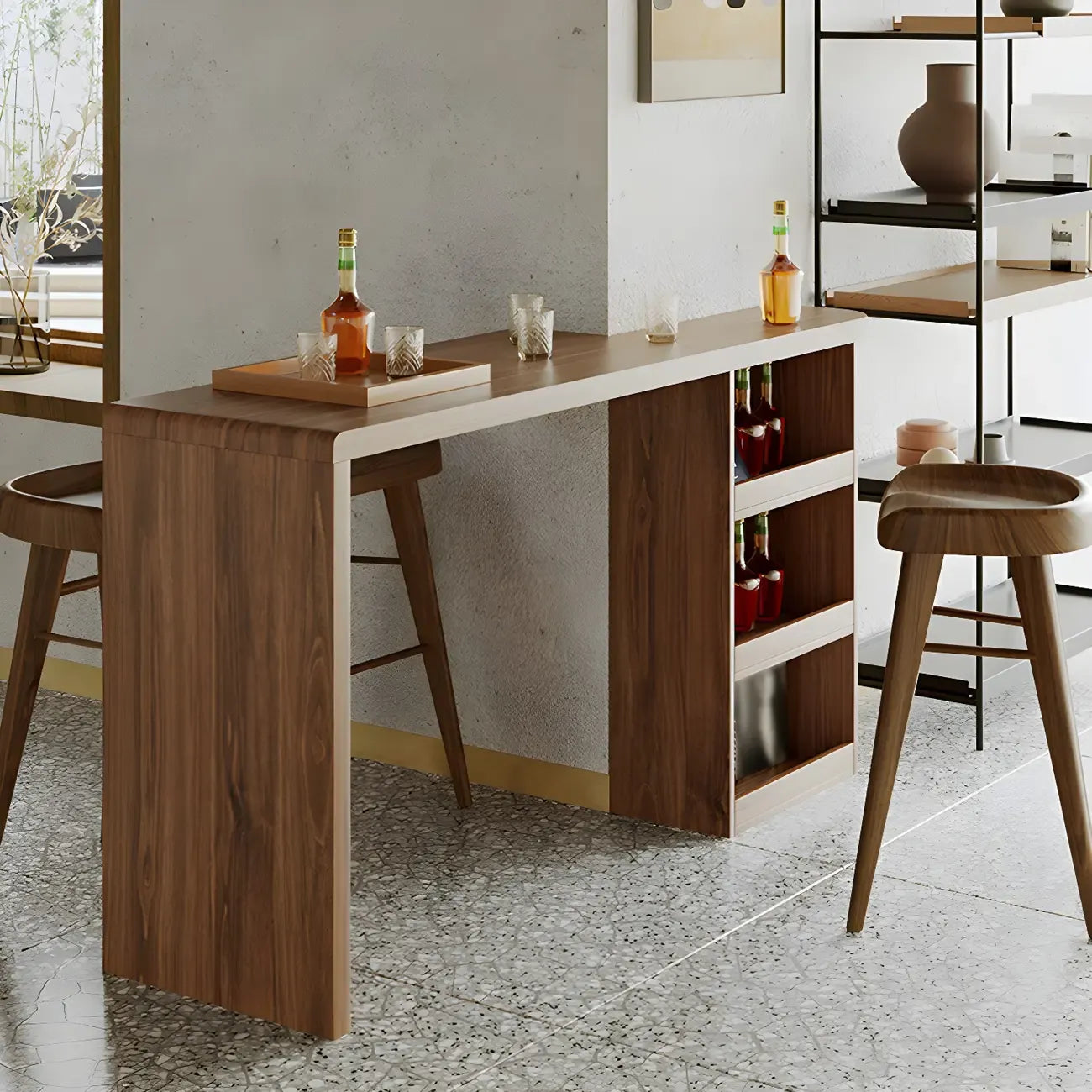 Brown Rectangular Modern Wood Storage Bar Table for Home