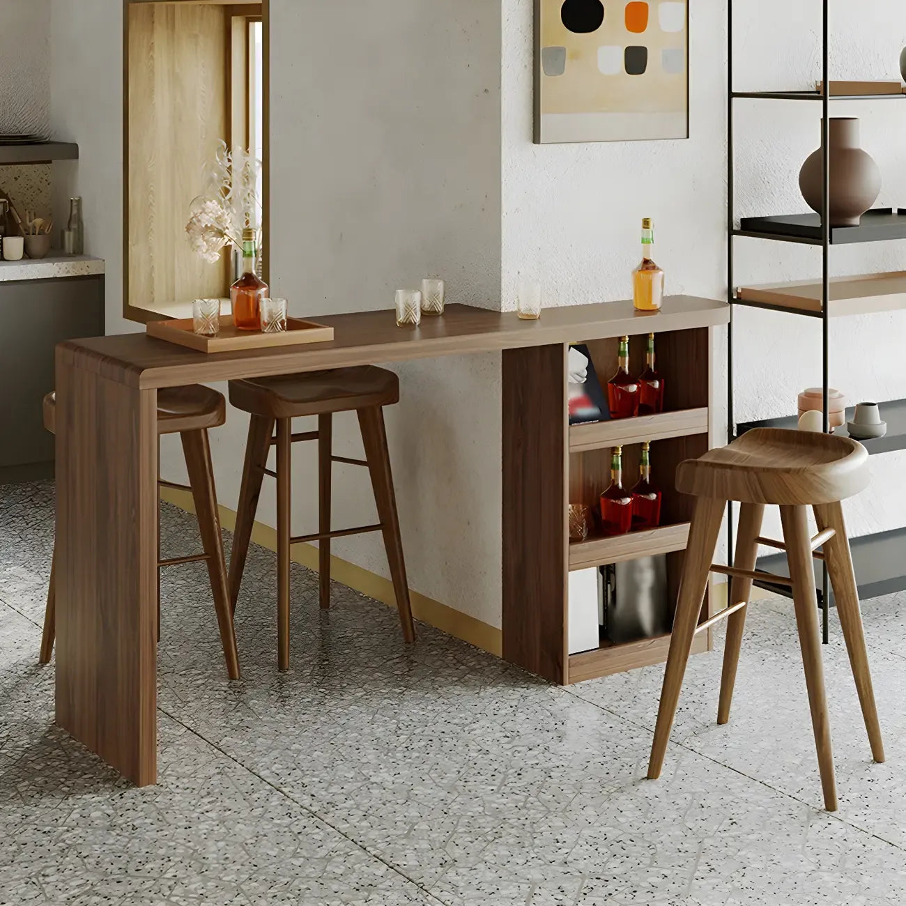 Brown Rectangular Modern Wood Storage Bar Table for Home