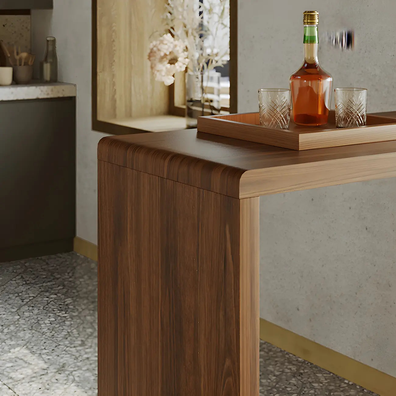 Brown Rectangular Modern Wood Storage Bar Table for Home