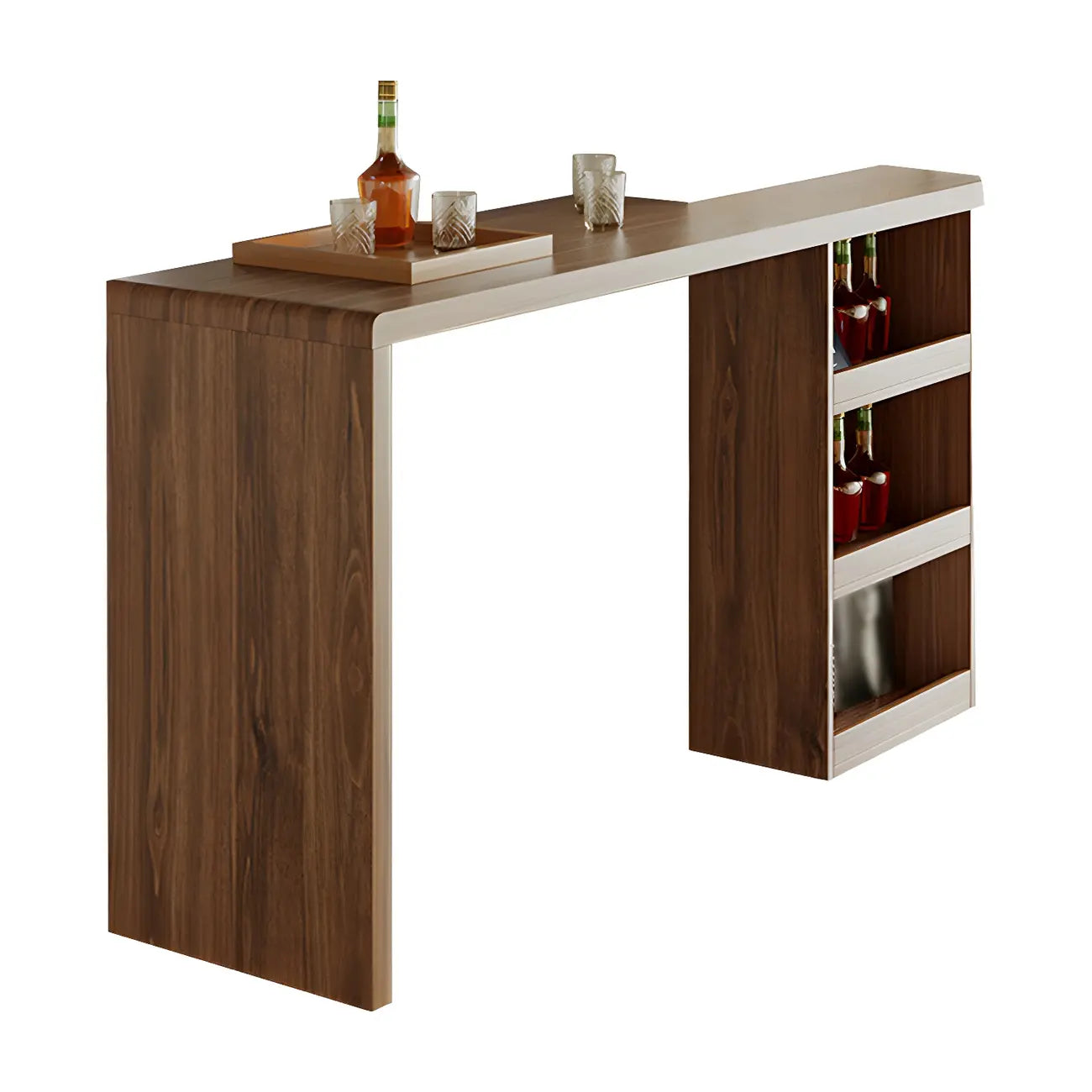 Brown Rectangular Modern Wood Storage Bar Table for Home