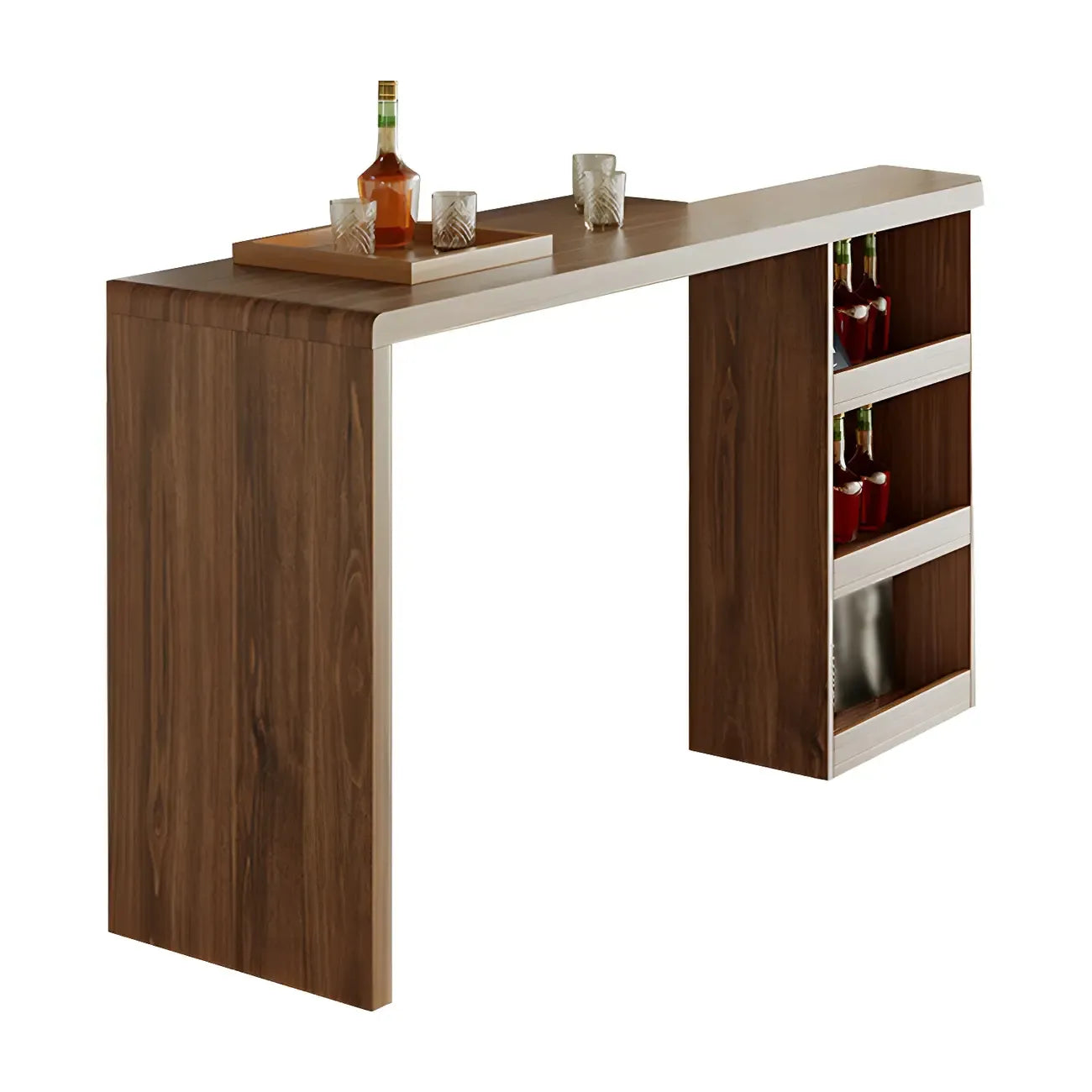Brown Rectangular Modern Wood Storage Bar Table for Home