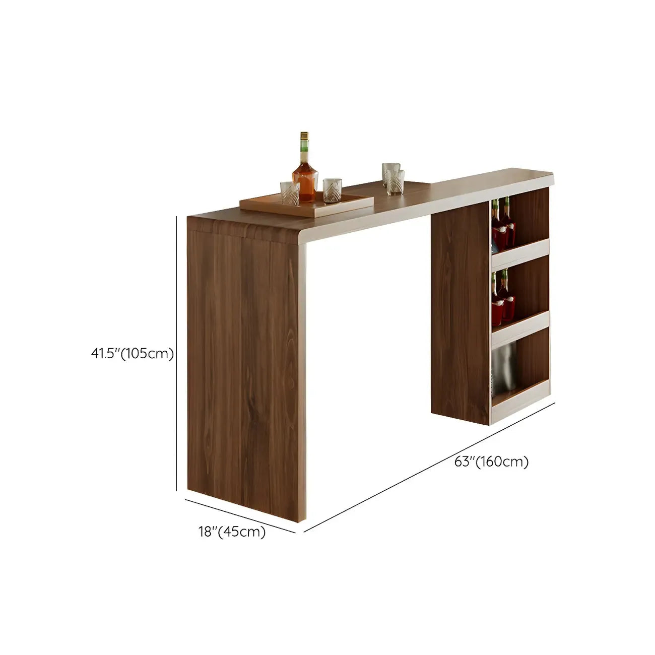 Brown Rectangular Modern Wood Storage Bar Table for Home