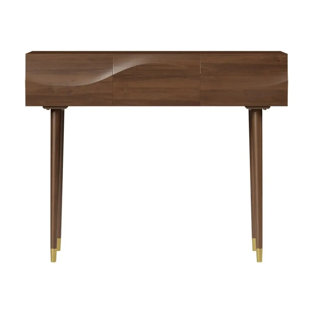 Retro Wave Carved Walnut Wooden 3 Drawers Console Table