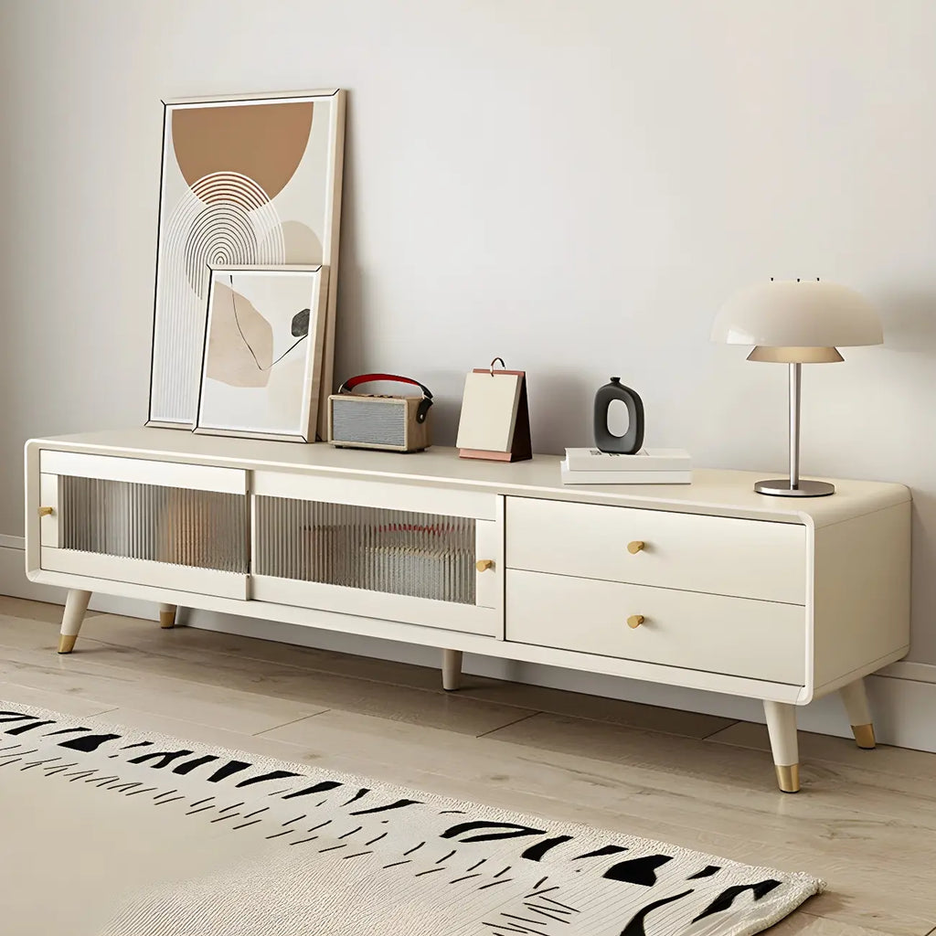 87 Nordic Natural Wood Storage TV Stand with Sliding Doors