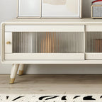 87 Nordic Natural Wood Storage TV Stand with Sliding Doors