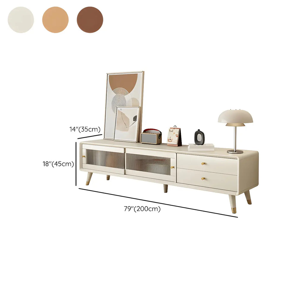 87 Nordic Natural Wood Storage TV Stand with Sliding Doors