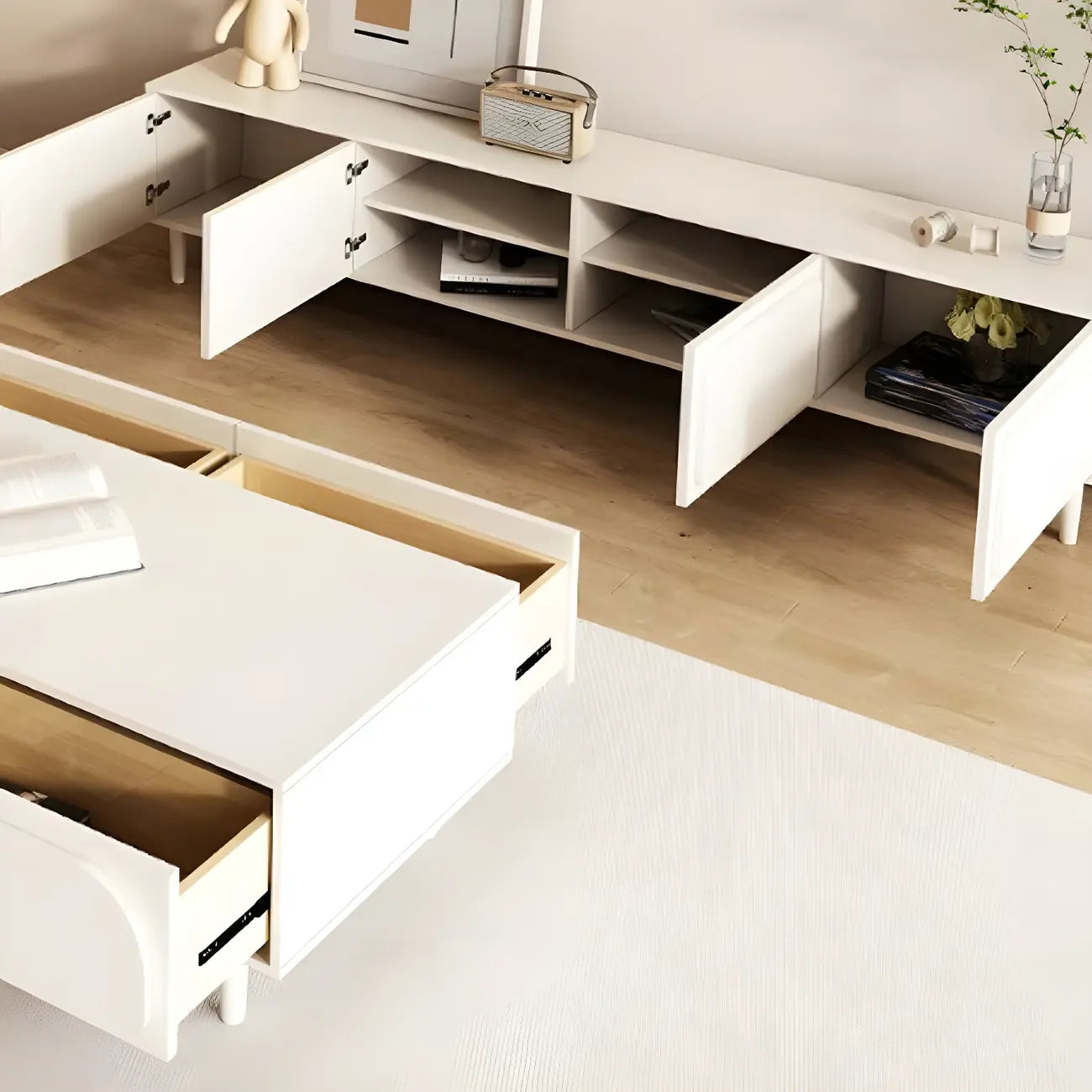 79 White Modern Wood Cable Management TV Stand with Legs
