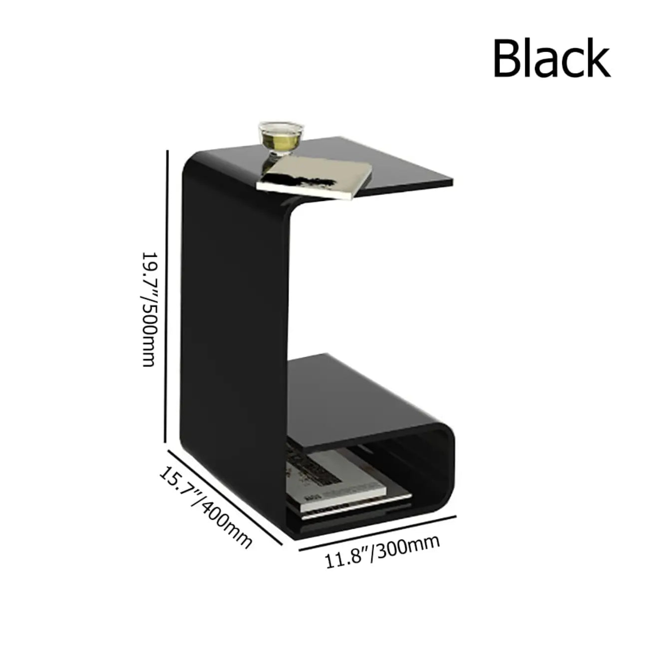 Minimalist Acrylic C-Shaped Side Table with Storage