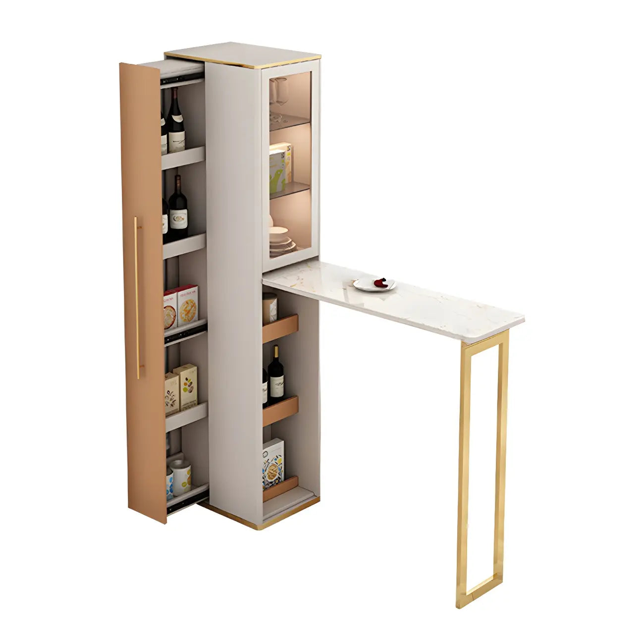 Glam Convertible Stone Stainless Steel Cabinet Bar Tables