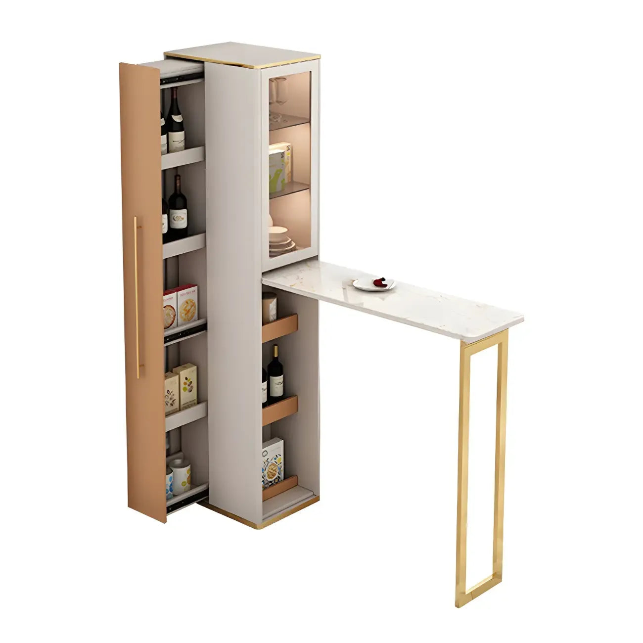 Glam Convertible Stone Stainless Steel Cabinet Bar Tables