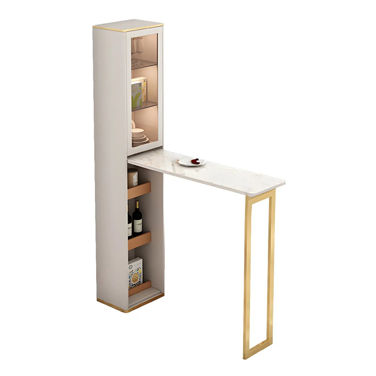 Glam Convertible Stone Stainless Steel Cabinet Bar Tables
