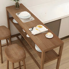 Modern Brown Pine Wooden Shelf Storage Trestle Bar Tables