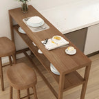 Modern Brown Pine Wooden Shelf Storage Trestle Bar Tables