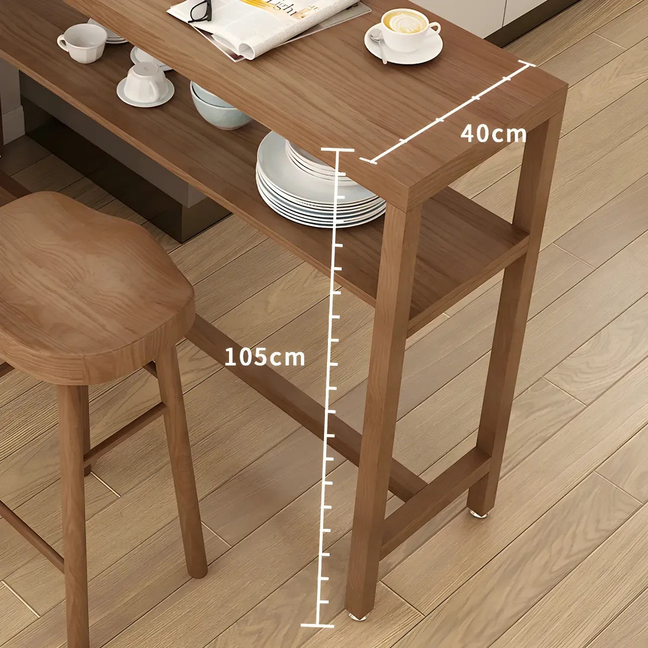 Modern Brown Pine Wooden Shelf Storage Trestle Bar Tables