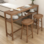 Modern Brown Pine Wooden Shelf Storage Trestle Bar Tables