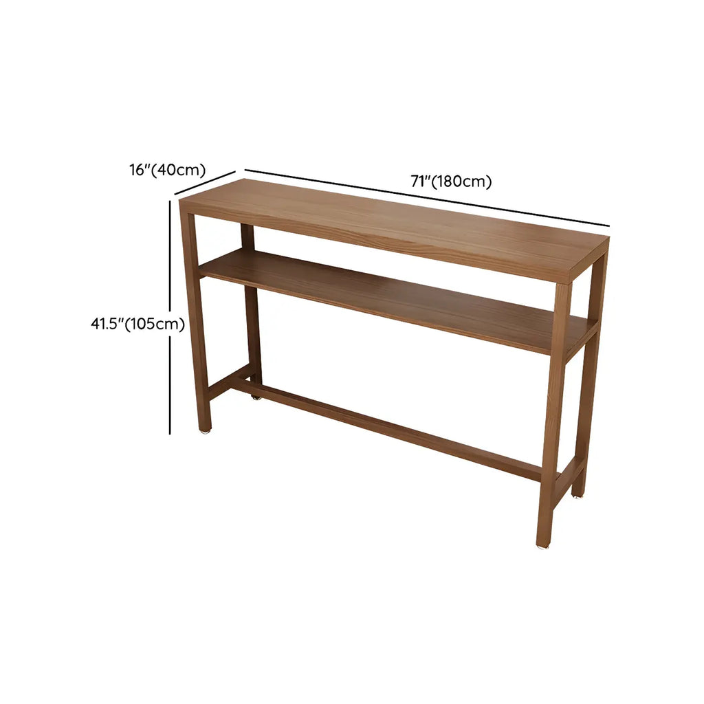 Modern Brown Pine Wooden Shelf Storage Trestle Bar Tables