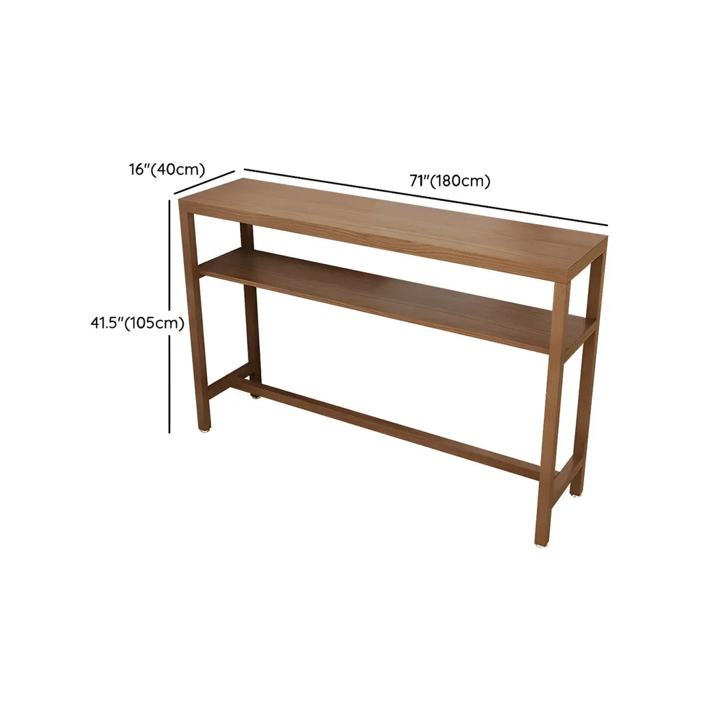 Modern Brown Pine Wooden Shelf Storage Trestle Bar Tables