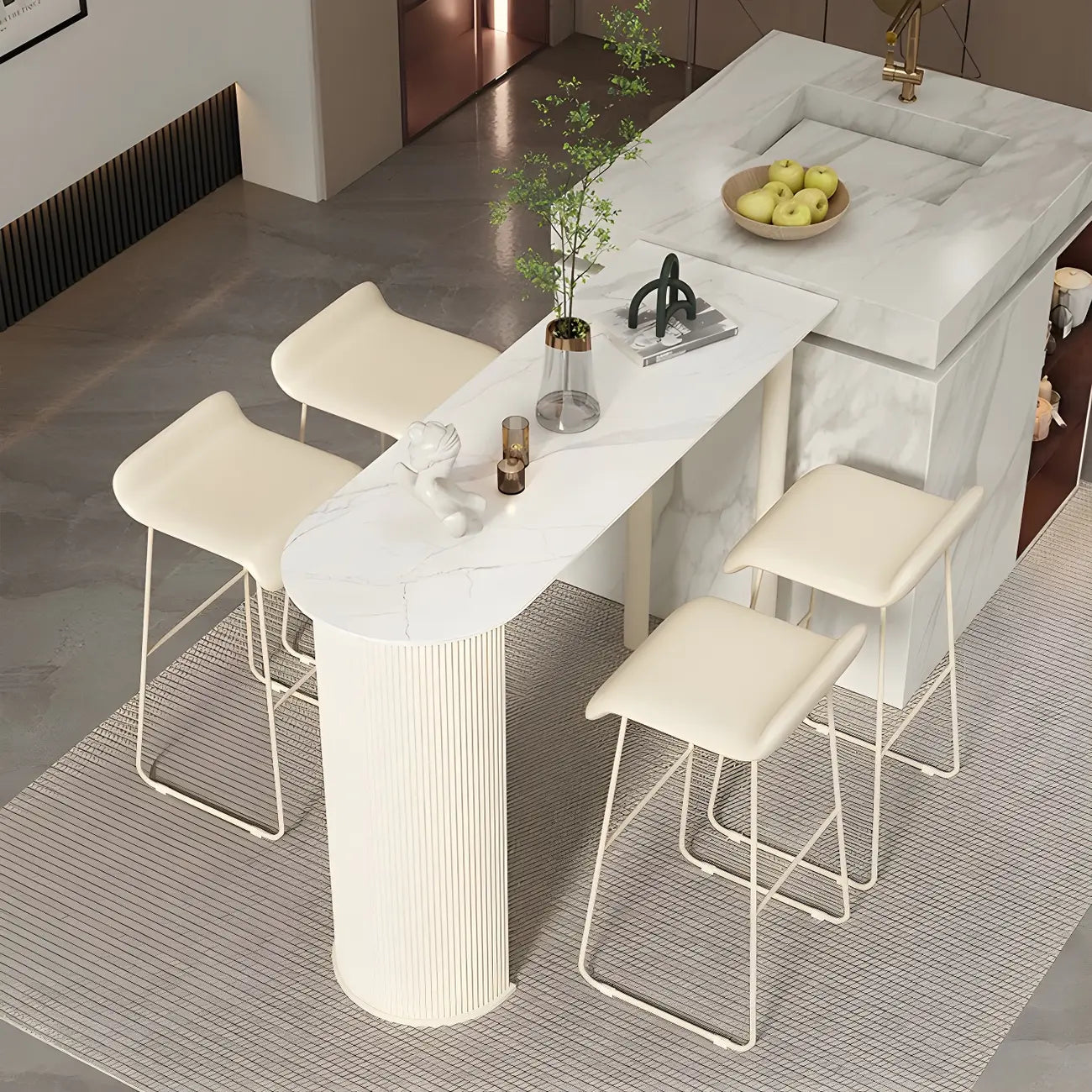 Scandinavian Free Form White Stone Iron Bar Tables